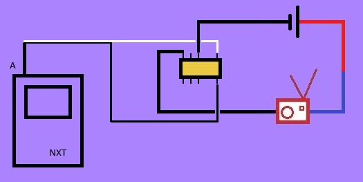 Esquema conectar rele y encender radio LEGO Mindstorm NXT